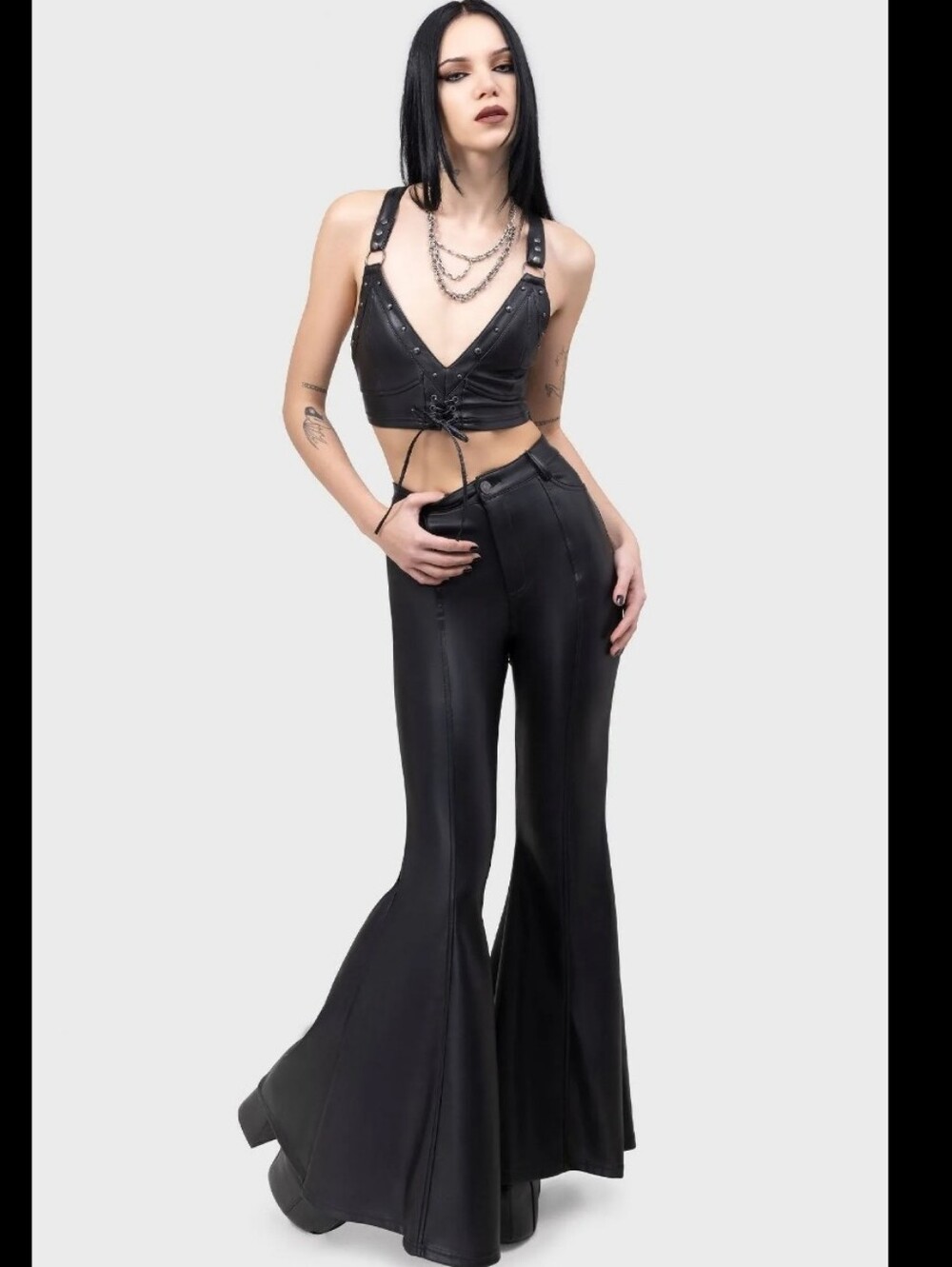 Killstar Black High-Rise Flared Vegan Leather Pants